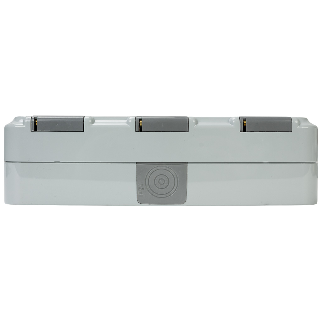 Блок открытой проводки Bylectrica Пралеска Аква, розетка 3-местная, с заземлением, с крышкой, IP54, серый