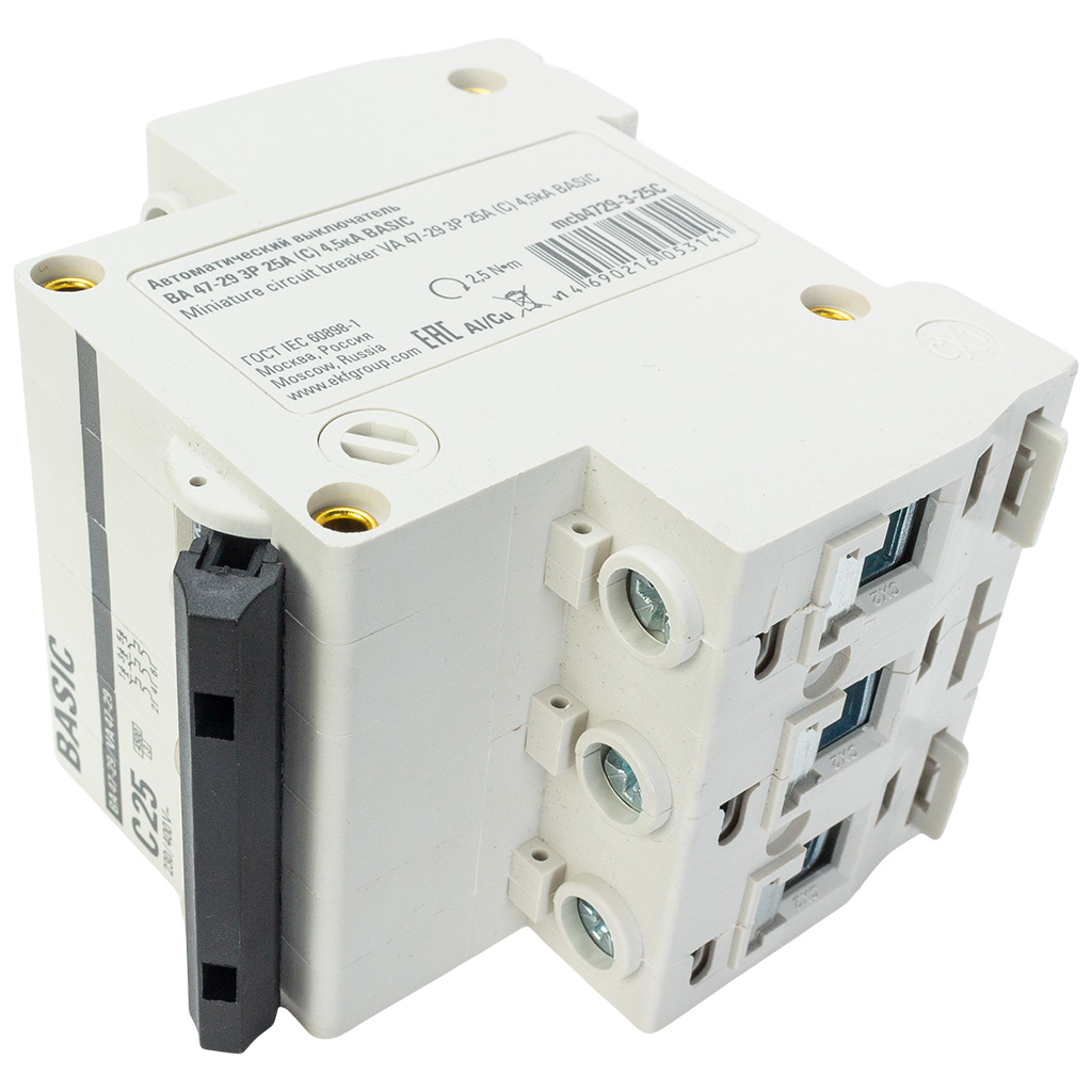 Выключатель автоматический ВА47-29 EKF, 3 полюсный, 25А С 4.5кА