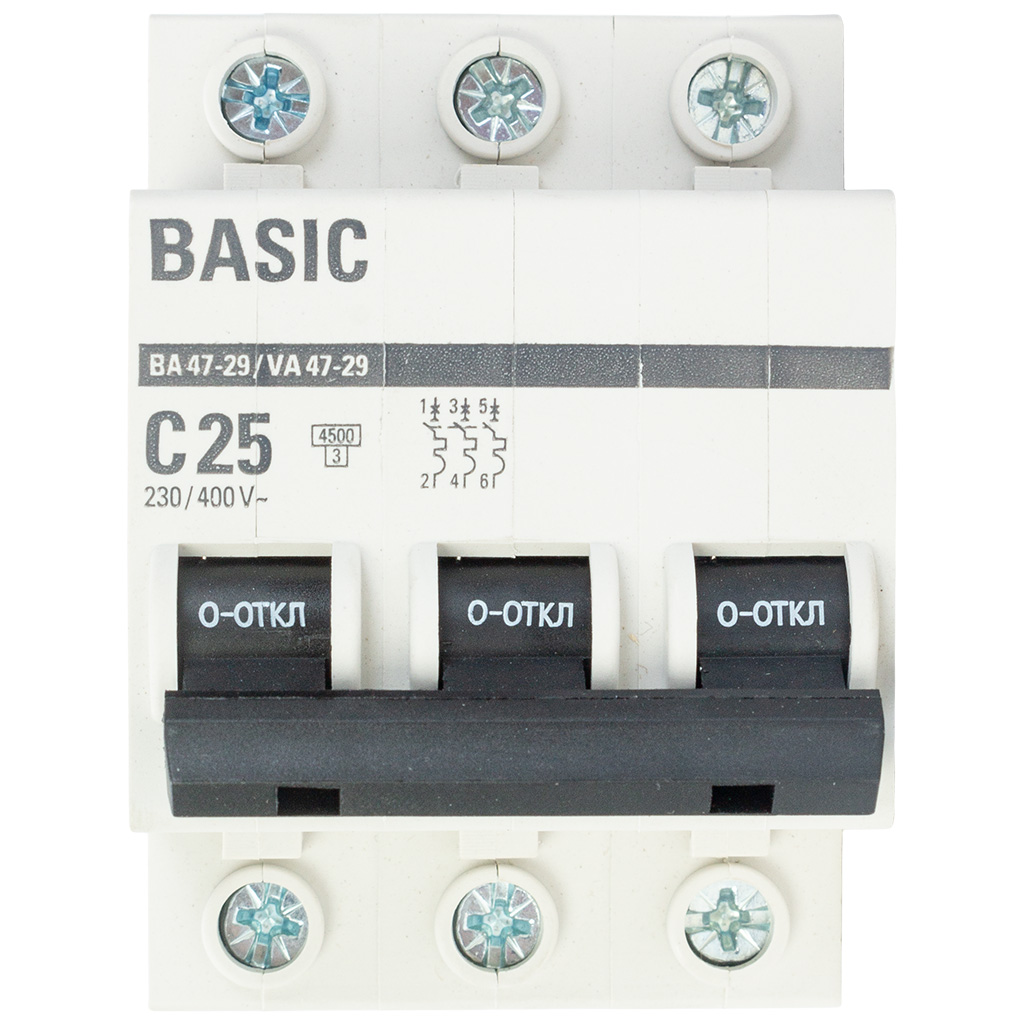 Выключатель автоматический ВА47-29 EKF, 3 полюсный, 25А С 4.5кА