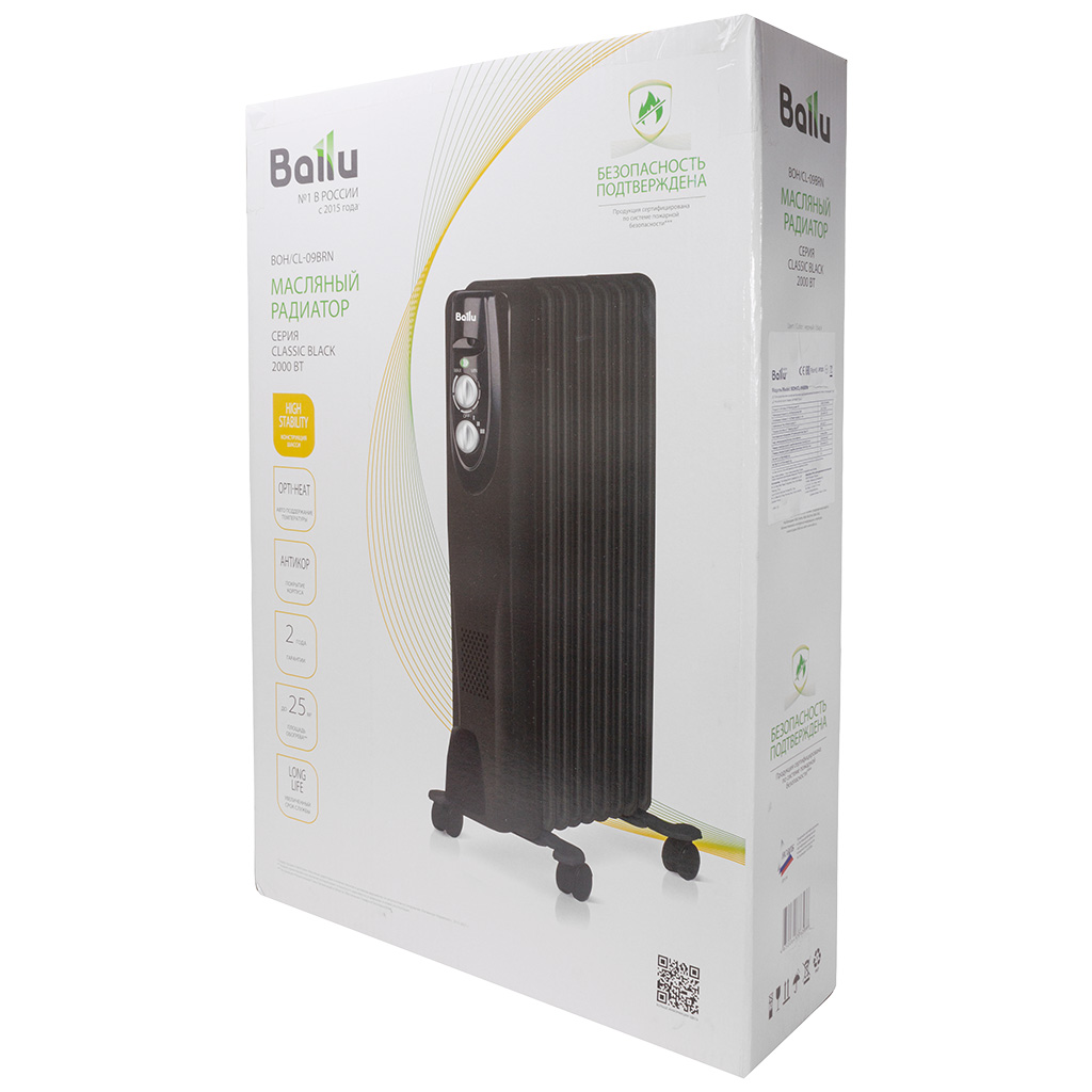 Масляный обогреватель Ballu Classic black BOH/CL-09BRN 2000, 9 секций