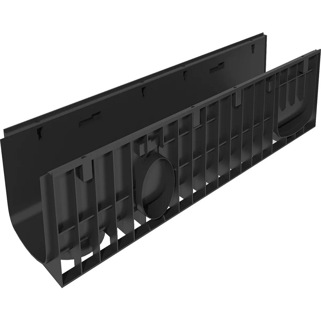 Лоток пластиковый Gidrolica Standart, в сборе с чугунной решеткой и крепежом, DN 200, КлС250, H 185, 1м