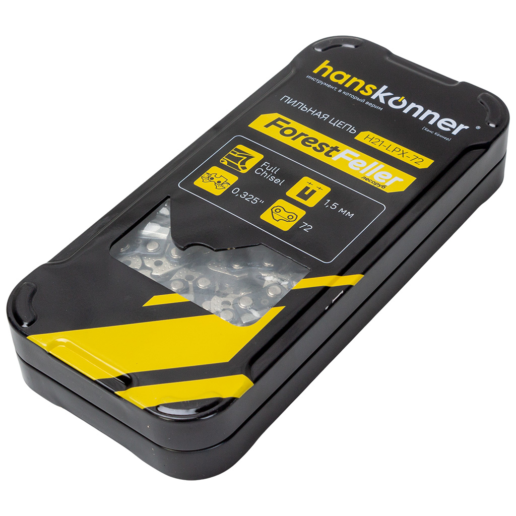 Цепь Hanskonner, 72 звеньев, паз 1.5мм, шаг 1/4", квадрат, bumper