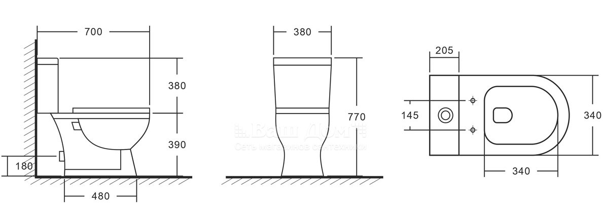 Унитаз-компакт Eva Gold A2620, нижняя подводка, горизонтальный выпуск