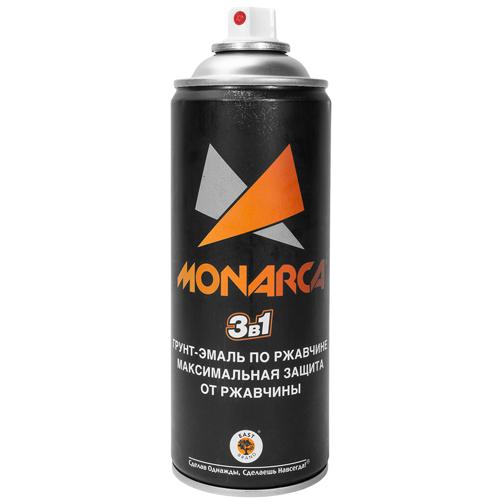 Грунт-эмаль Monarca, по ржавчине 3в1, аэрозольная, белый алюминий, 520мл