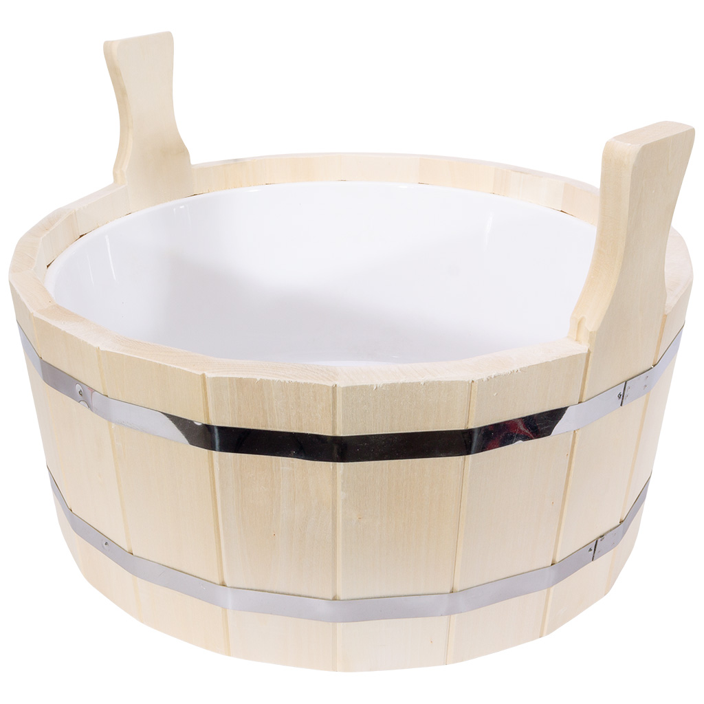 Ушат ШП-15, для бани и сауны, с пластиковой вставкой, дуб, 15л