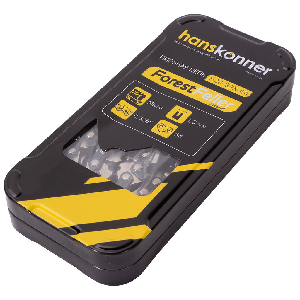 Цепь Hanskonner, 64 звеньев, паз 1.3мм, шаг 1/4", получизель, bumper