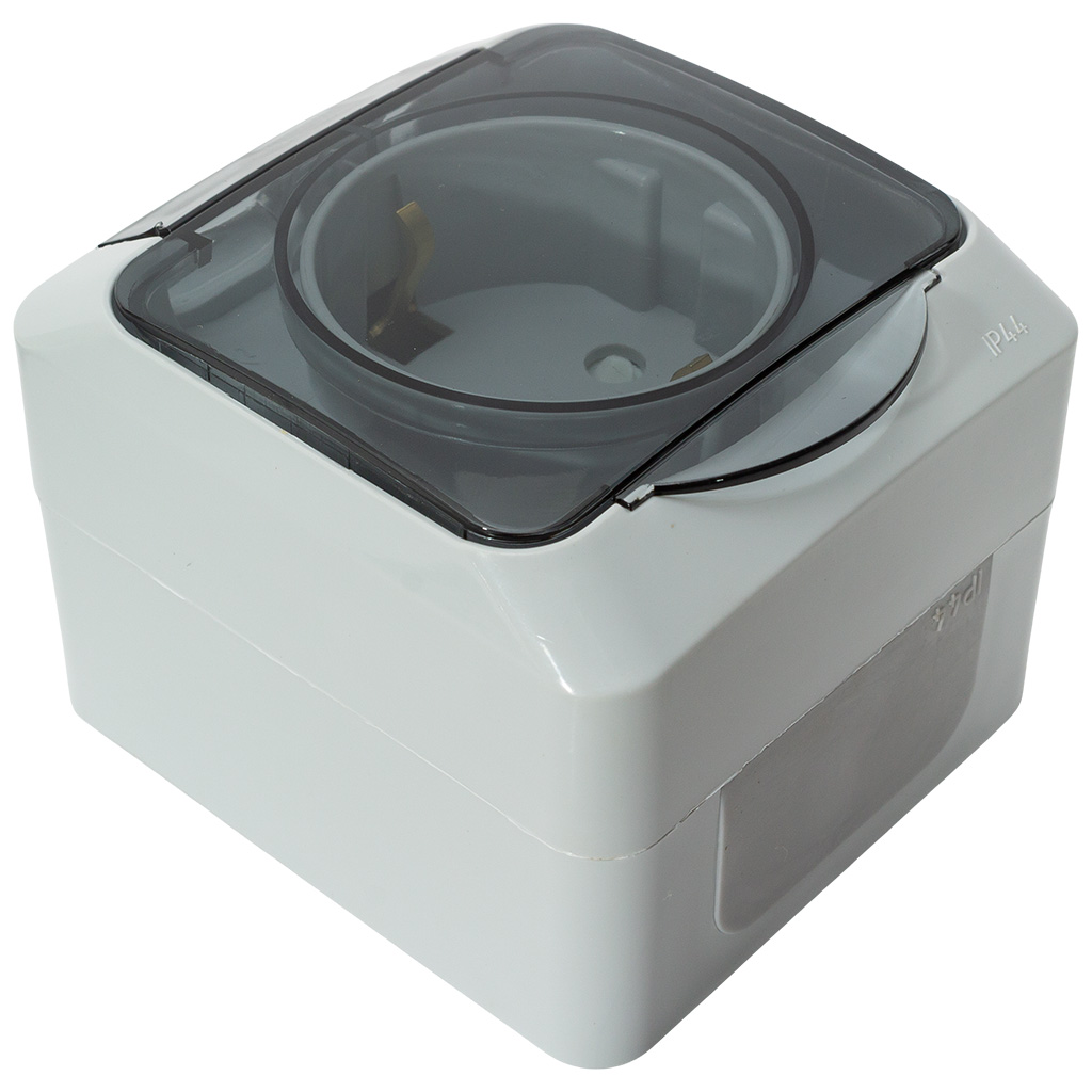 Розетка открытой проводки Systeme Electric Этюд, 1-местная, 16А, с заземлением, серая