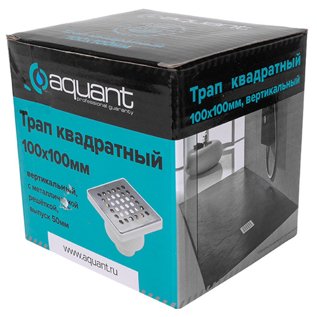Трап Aquant, вертикальный выпуск, для внутренней канализации D50мм, 100х100мм