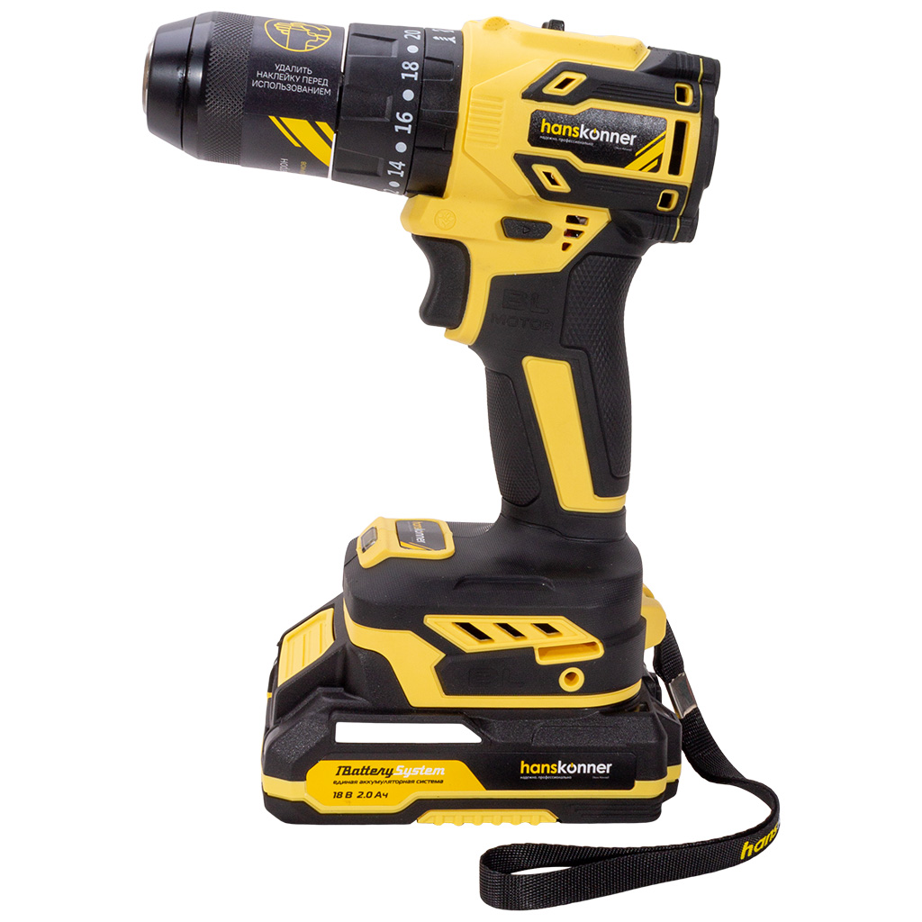 Дрель-шуруповерт Hanskonner аккумуляторная HCD2065BLIC, 1BatterySystem, 18В