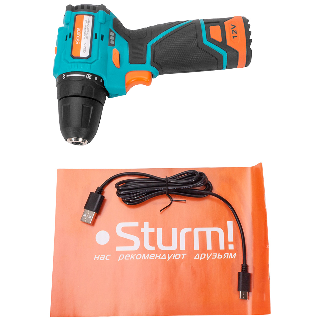 Дрель-шуруповерт аккумуляторная Sturm! CD1235 1BatterySystem12V, 12В