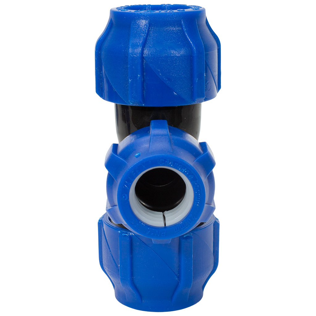 Тройник ПНД соединительный, ДУ25 х ДУ20 х ДУ25, компрессионный