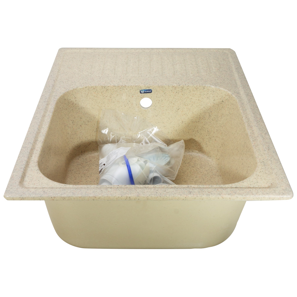 Мойка искусственный камень Ulgran, прямоугольная с крылом, 490х640х210мм, песочный