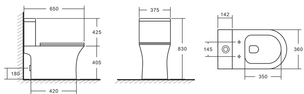 Унитаз-монолит Eva Gold А2801, безободковый, 2-х режимный, выпуск горизонтальный
