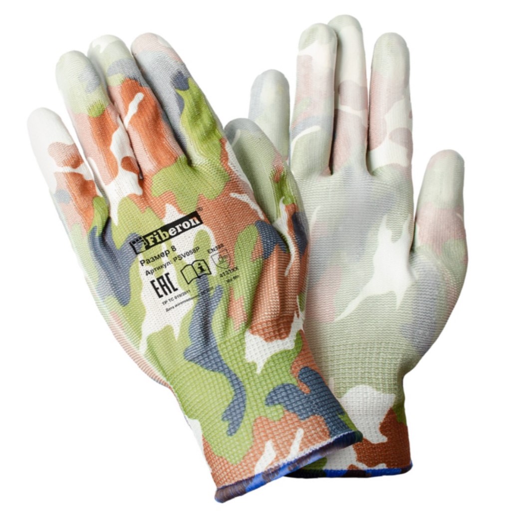 Перчатки Fiberon Садовые работы, полиэстер, полиуретановое покрытие, микс цветов №2