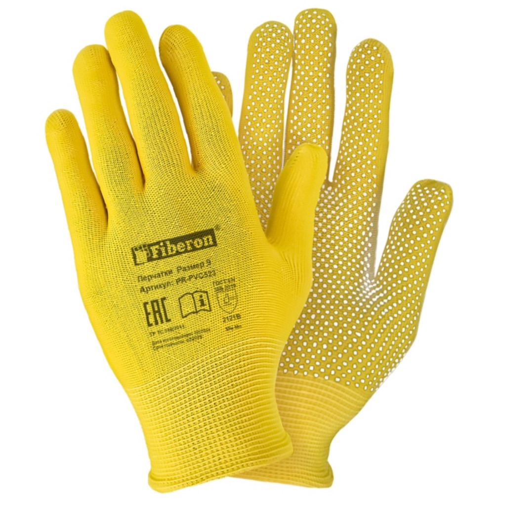 Перчатки Fiberon Садовые работы, полиэстер, ПВХ-точка, микс цветов, размер 9 (L)