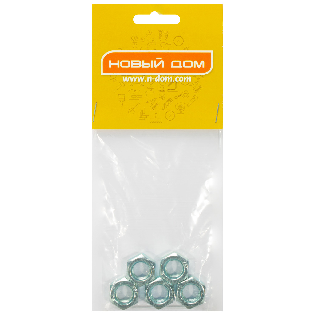 Гайка шестигранная М 12, оцинкованная, 5шт/упак