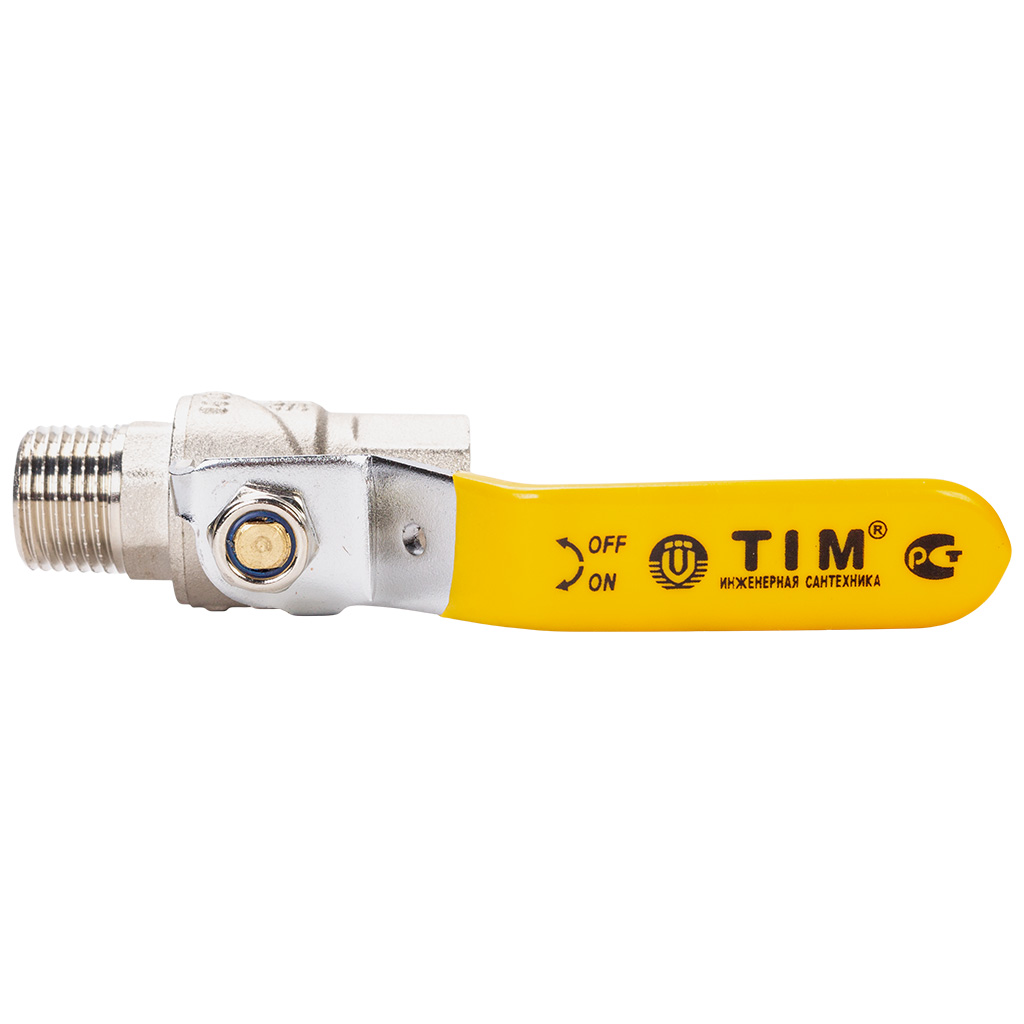 Кран газовый TIM, шаровый, 1/2'' г-ш, рычаг
