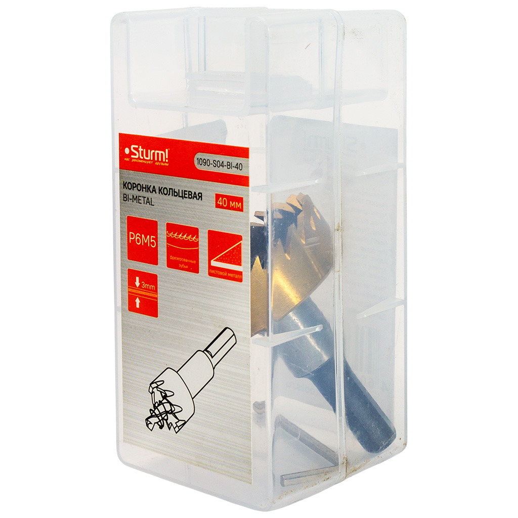 Коронка Sturm! биметаллическая, 40мм, по тонколистовому металлу, центрирующее сверло