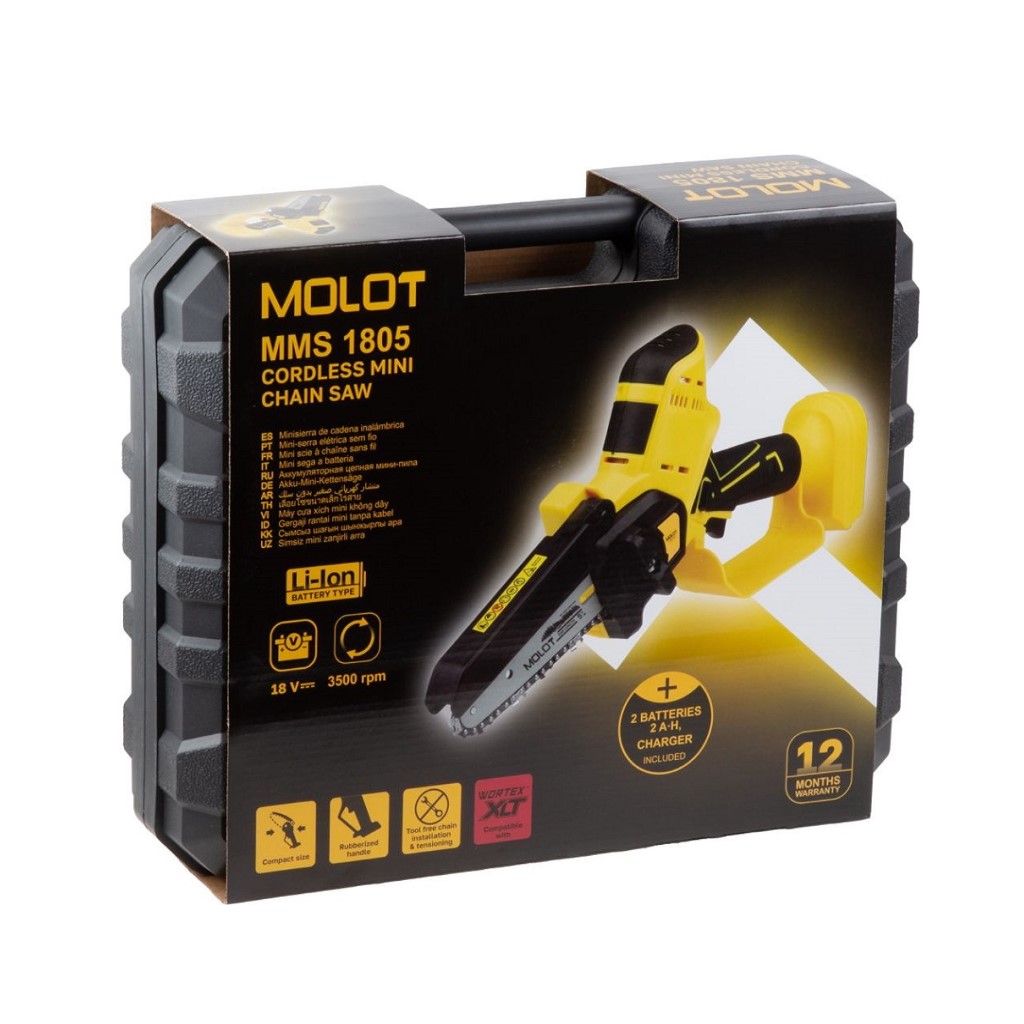 Пила аккумуляторная цепная Molot MMS 1805XLT Lite SET, 18Вт, 2 АКБ + кейс
