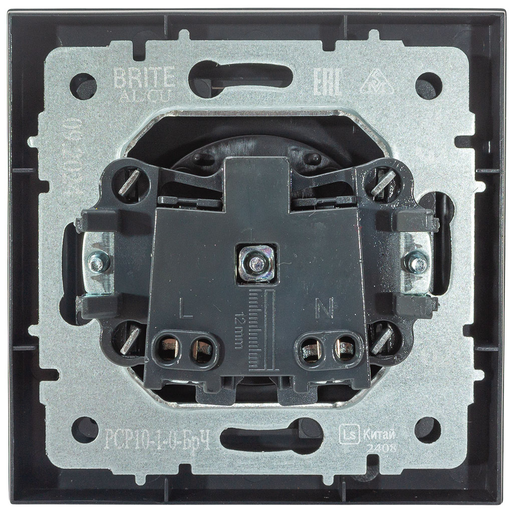 Розетка скрытой проводки ИЭК Brite, 1-местная, 16А, без заземления, черная
