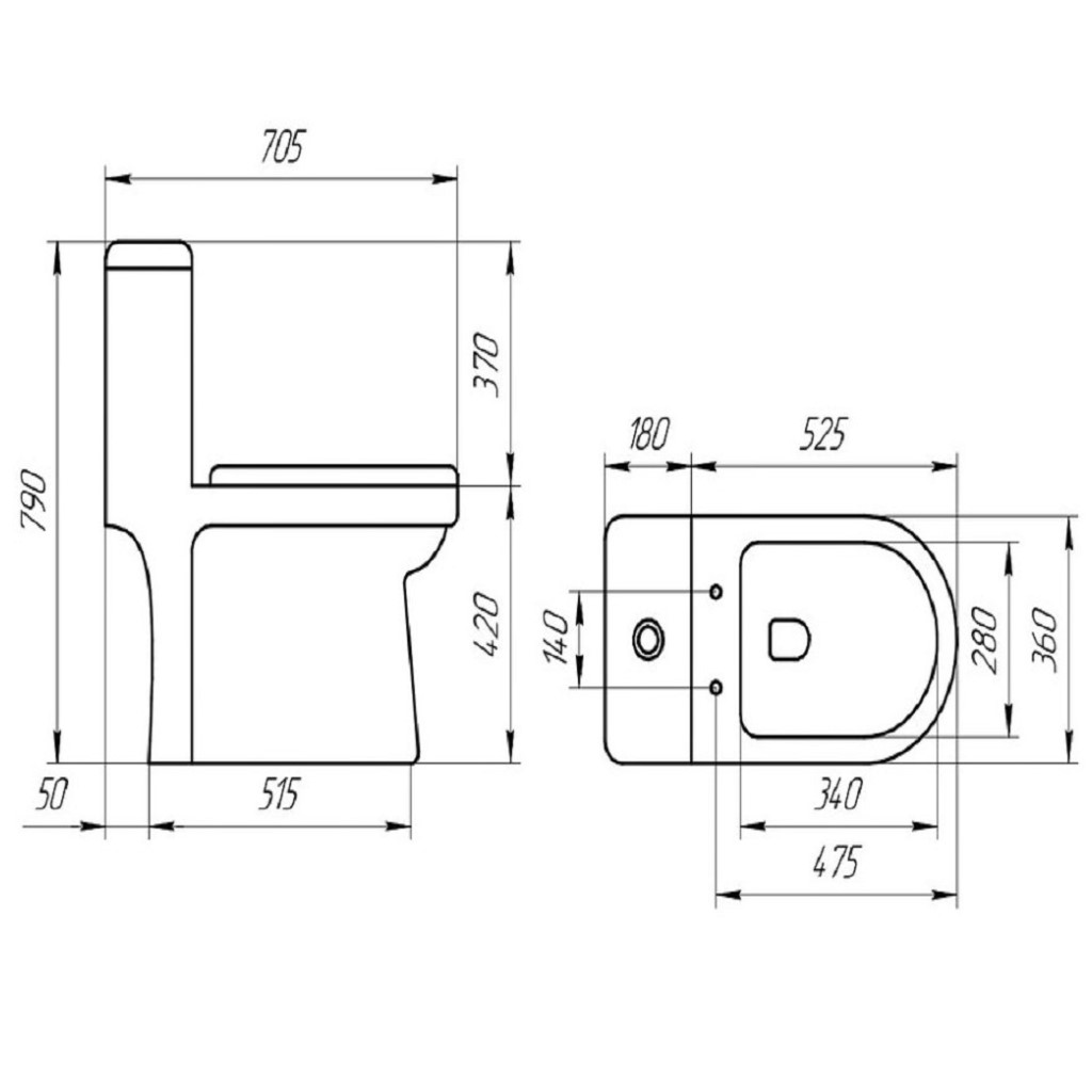 Унитаз-монолит Eva Gold 705B, с биде, ободковый, 2-х режимный, выпуск горизонтальный