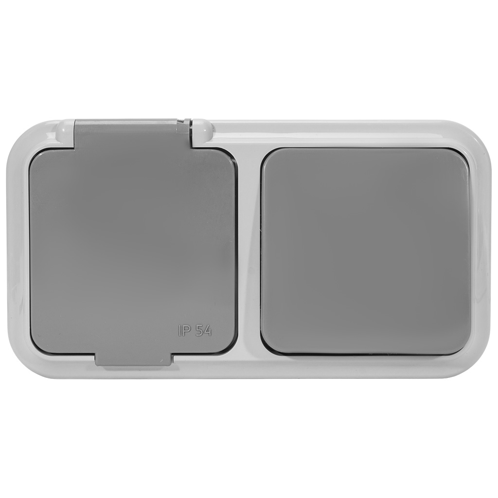 Блок открытой проводки Bylectrica Пралеска Аква, розетка+1 кл. выключатель, IP54, серый