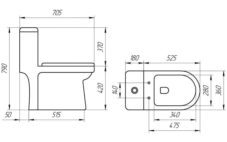 Унитаз-монолит EvaGold, 705B с биде, 2-х реж