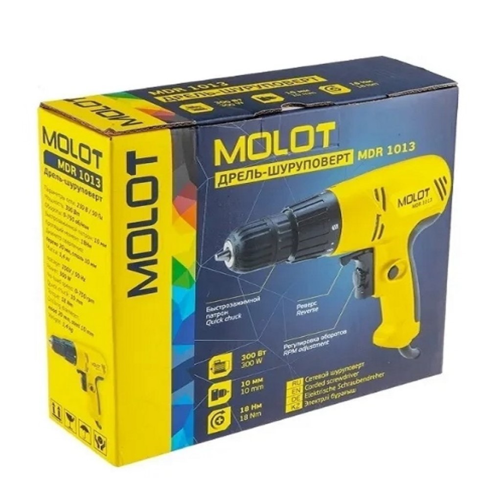 Дрель-шуруповерт сетевой Molot MDR 1013, 300Вт