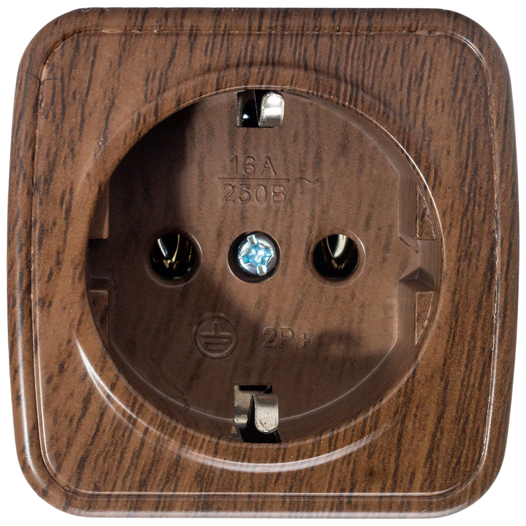 Розетка открытой проводки EKF Минск, 1-местная, с заземлением, темное дерево