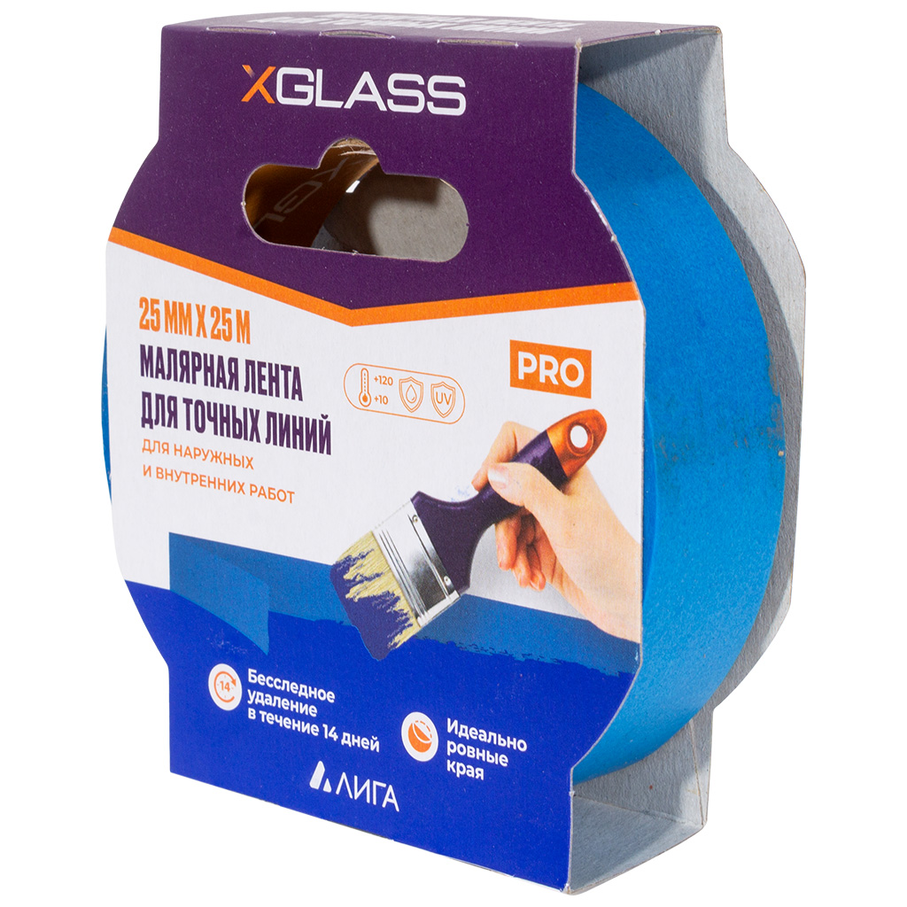 Лента малярная Xglass, для точных линий, 25мм х 25м
