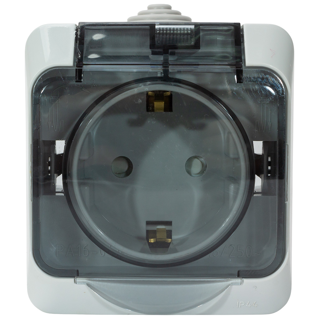 Розетка открытой проводки Systeme Electric Этюд, 1-местная, 16А, с заземлением, серая