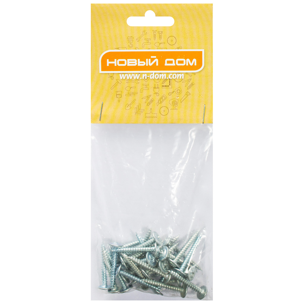 Саморез с прессшайбой 4.2 х 32, оцинкованный, острый, пакет 30 шт/упак