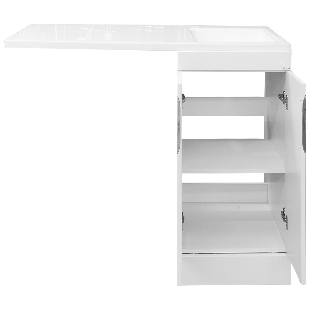 Тумба под стиральную машину Лира 45 RUNO с умывальником Gamma 105 Лайт, белая