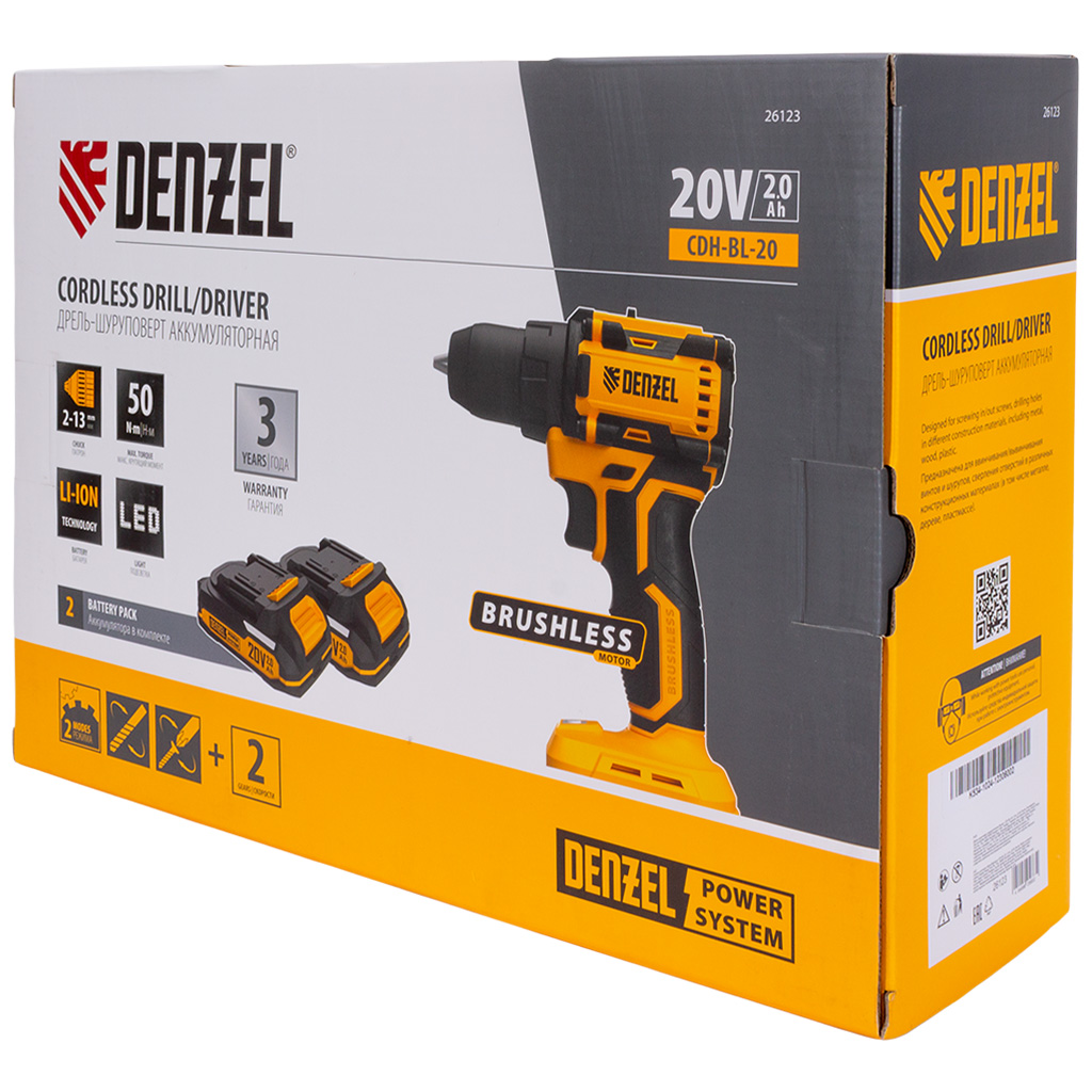 Дрель-шуруповерт аккум. 20В, Denzel CDH-BL-20