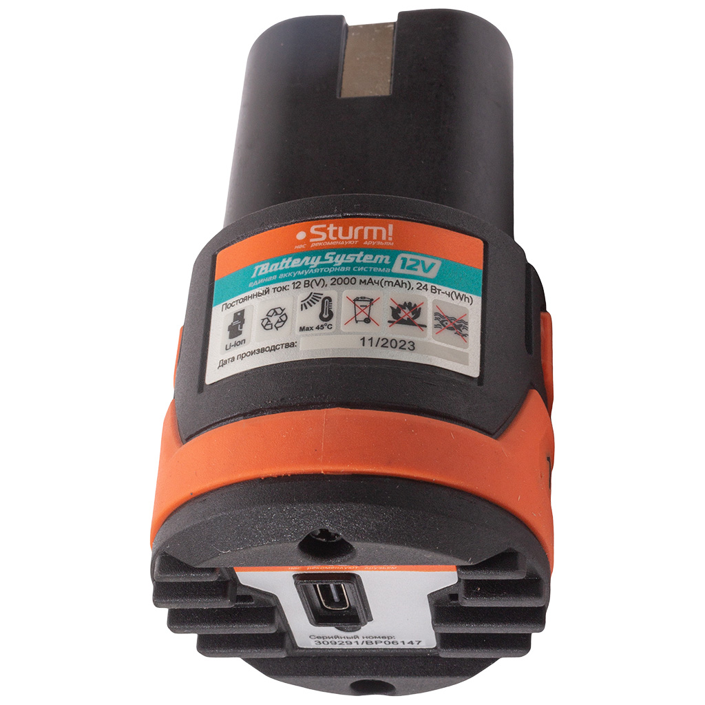 Дрель-шуруповерт аккумуляторная Sturm! CD1235 1BatterySystem12V, 12В