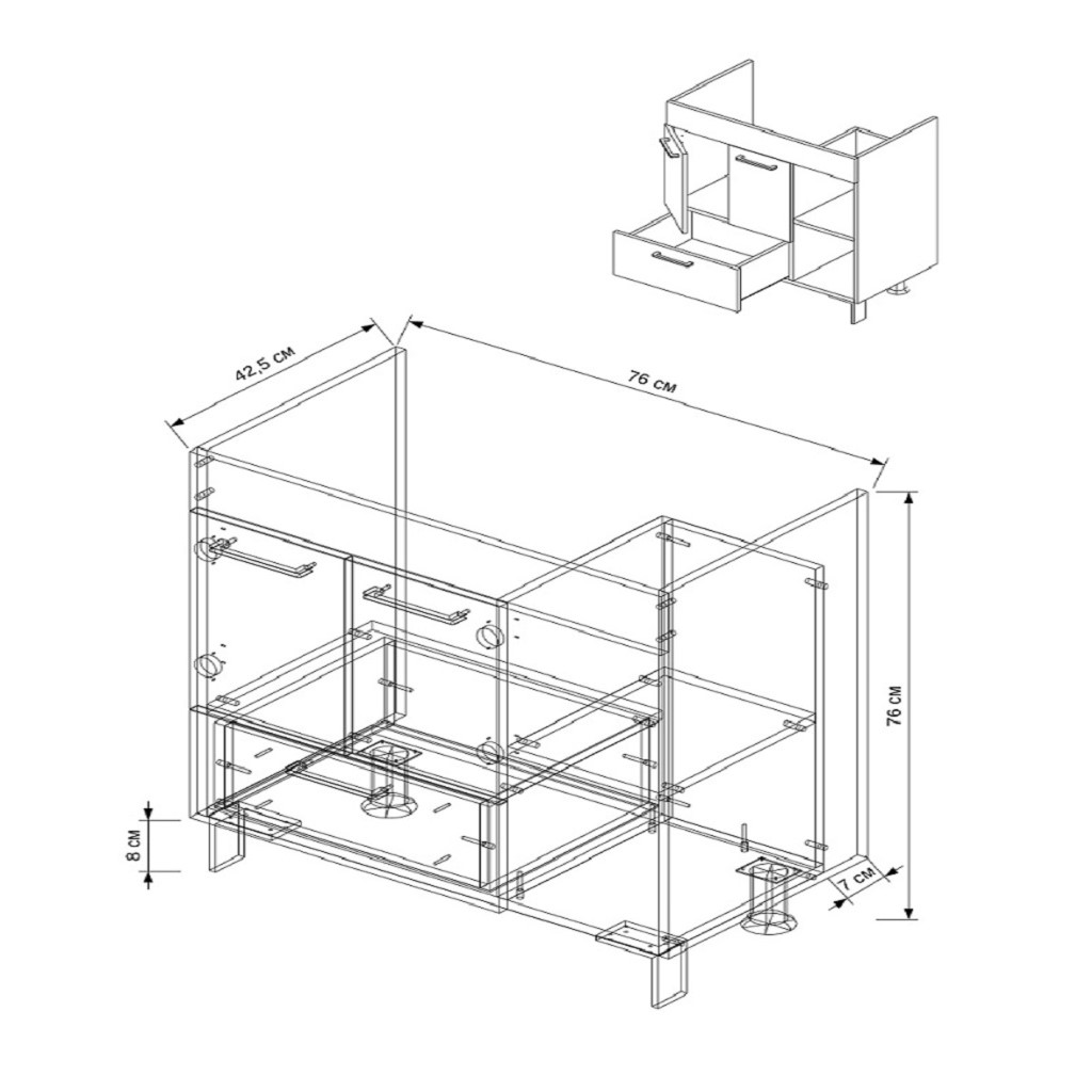 Тумба Crea 80 с умывальником Como 80, белый дуб гранж