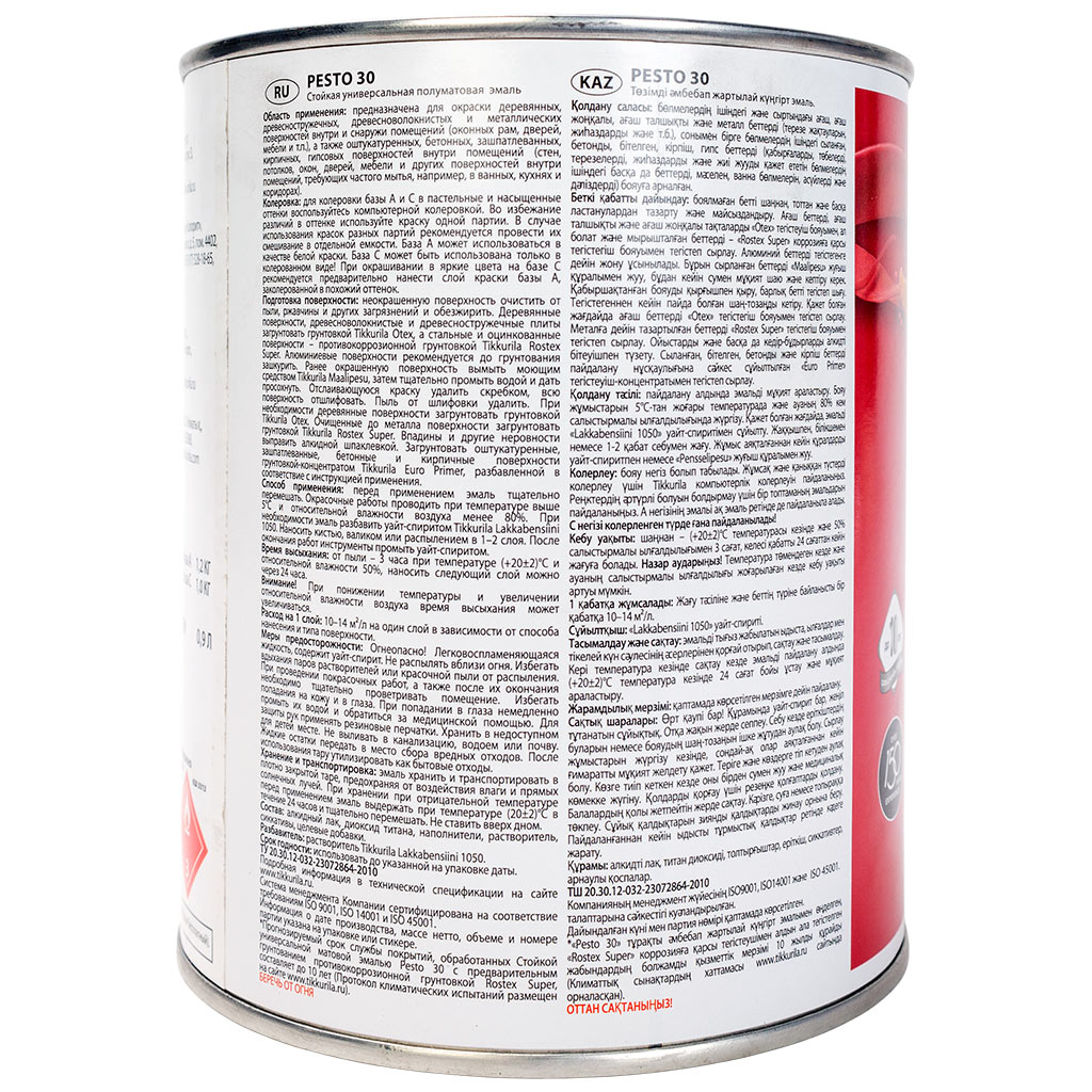 Эмаль алкидная Tikkurila Pesto 30 бесцветная, полуматовая, база С, 0.9л