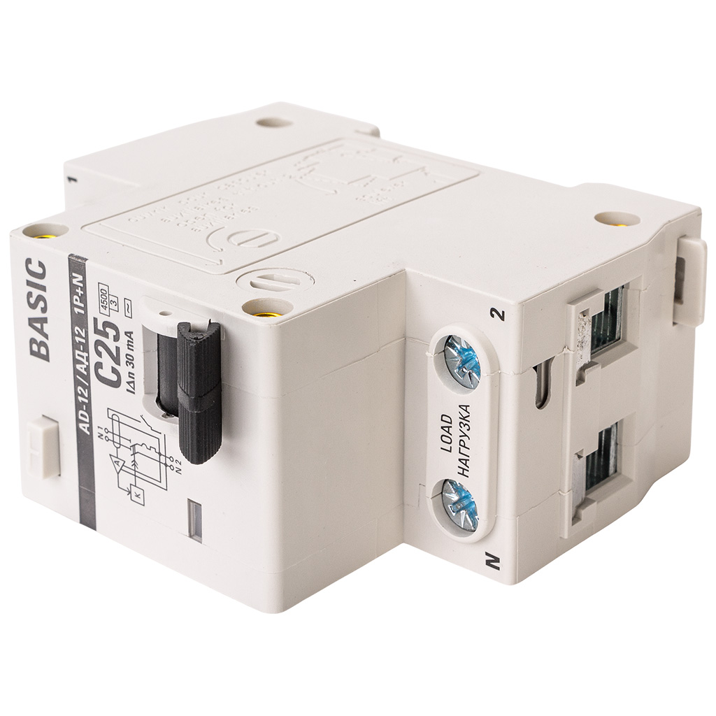 Дифференциальный автоматический выключатель АД-12 EKF, 2 полюсный, 25А 30мА  АС