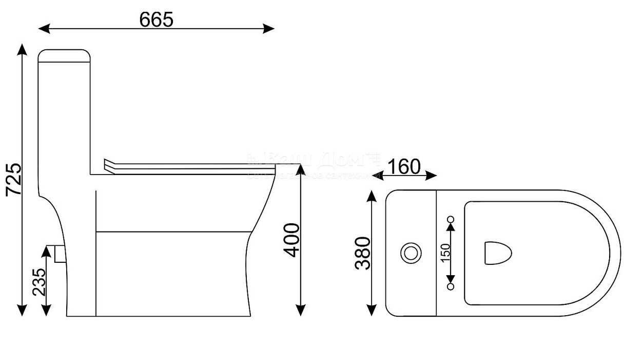 Унитаз-монолит Eva Gold SM9009, ободковый, 2-х режимный, выпуск горизонтальный