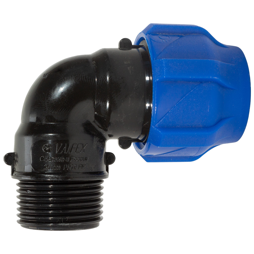 Отвод ПНД, ДУ20 х 3/4", с наружной резьбой