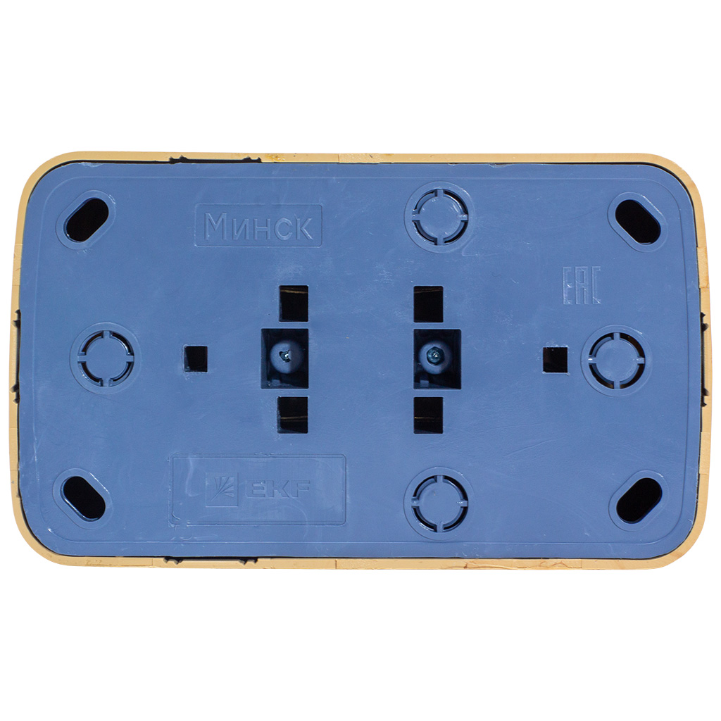 Розетка открытой проводки EKF Минск, 2-местная, с заземлением, светлое дерево