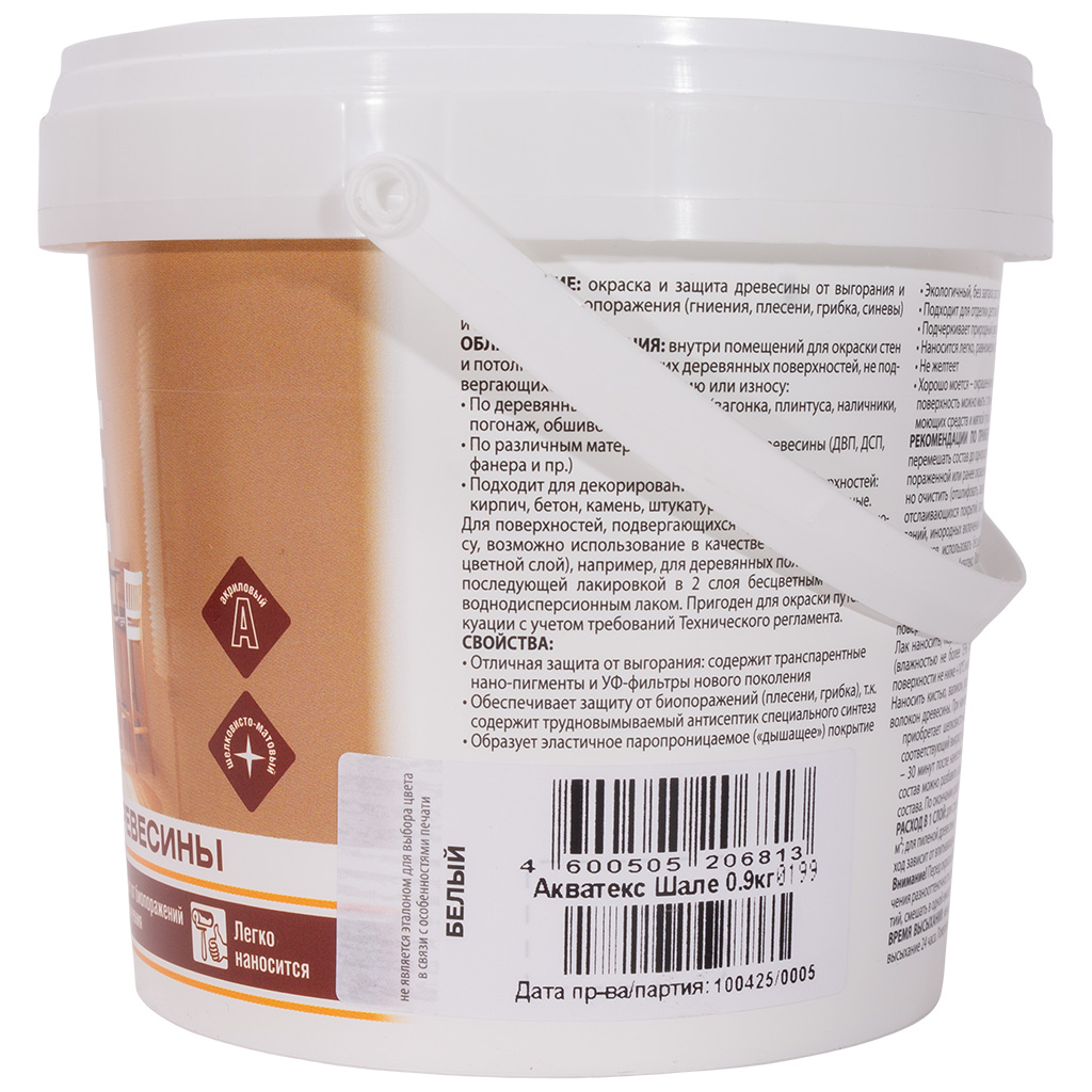 Лак Акватекс Шале "Рогнеда", тонирующий, для древесины, белый, 0.9л