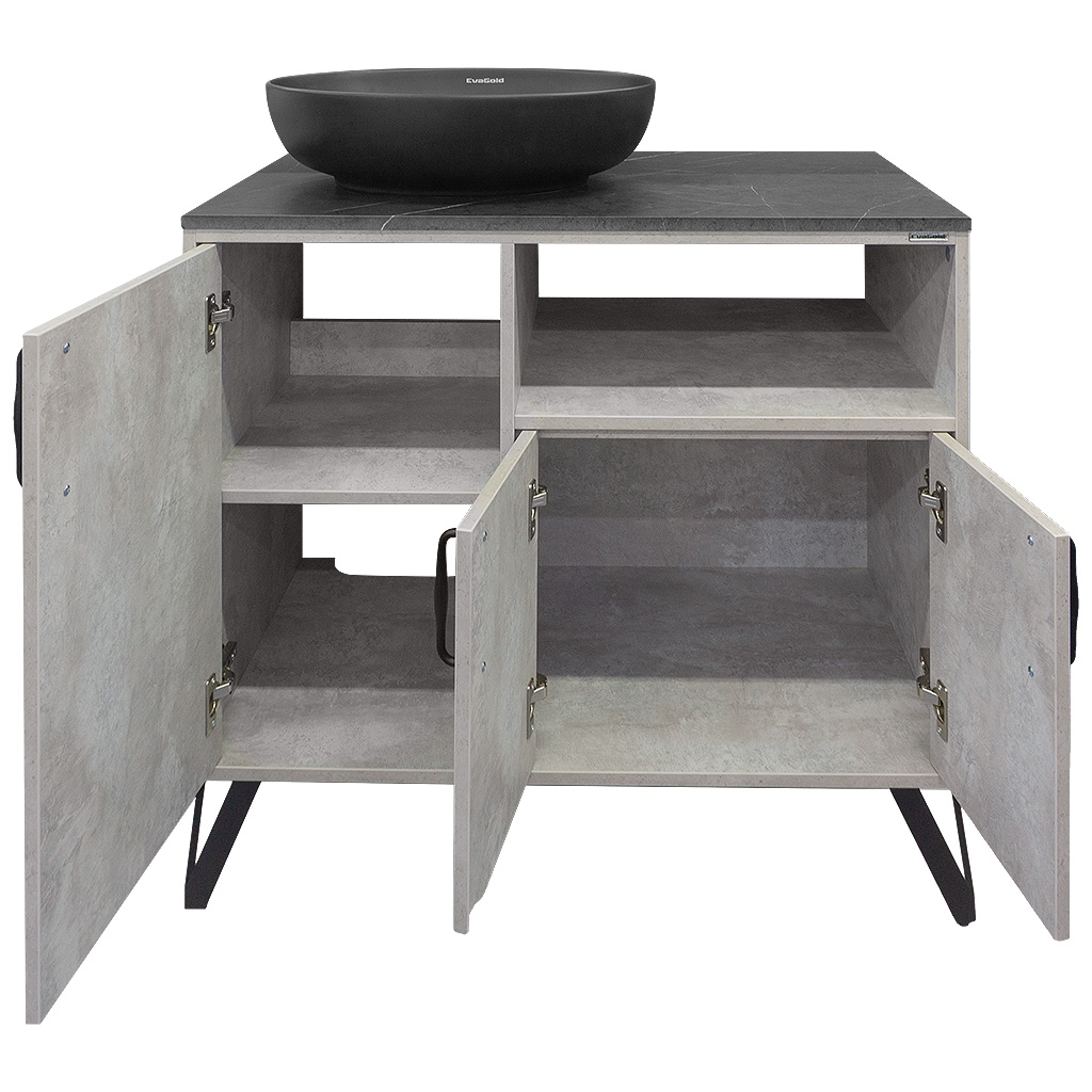 Тумба Queens 90 с умывальником А433 ВМ, бетон/черный мрамор