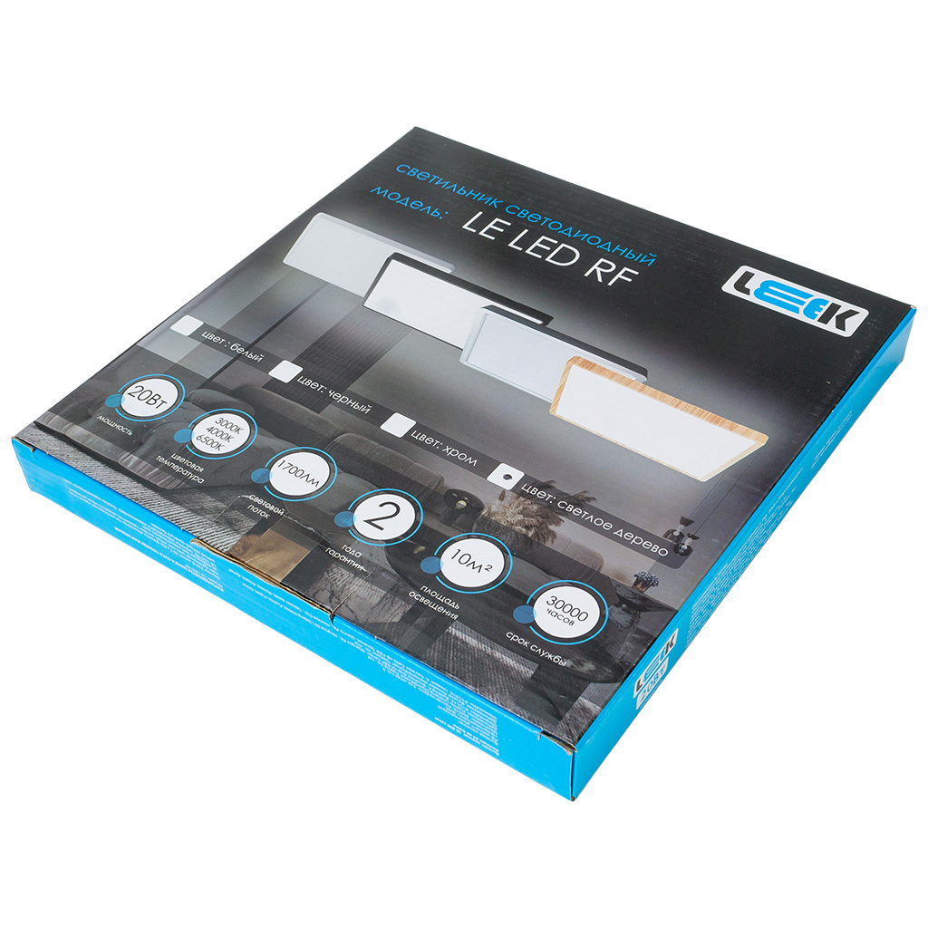 Светильник светодиодный Leek, 20Вт, 3000-6500К, IP40, дерево, квадрат