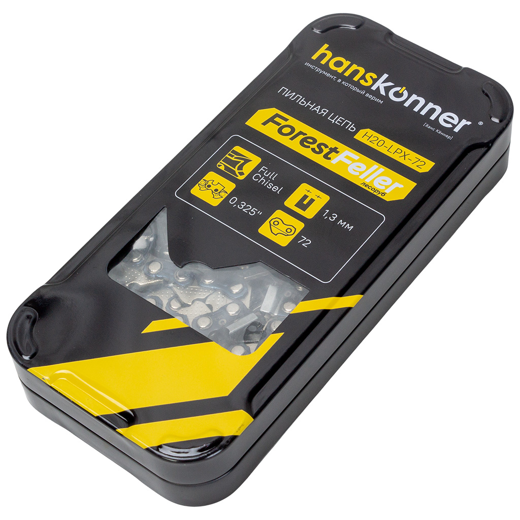 Цепь Hanskonner, 72 звеньев, паз 1.3мм, шаг 1/4", квадрат, bumper