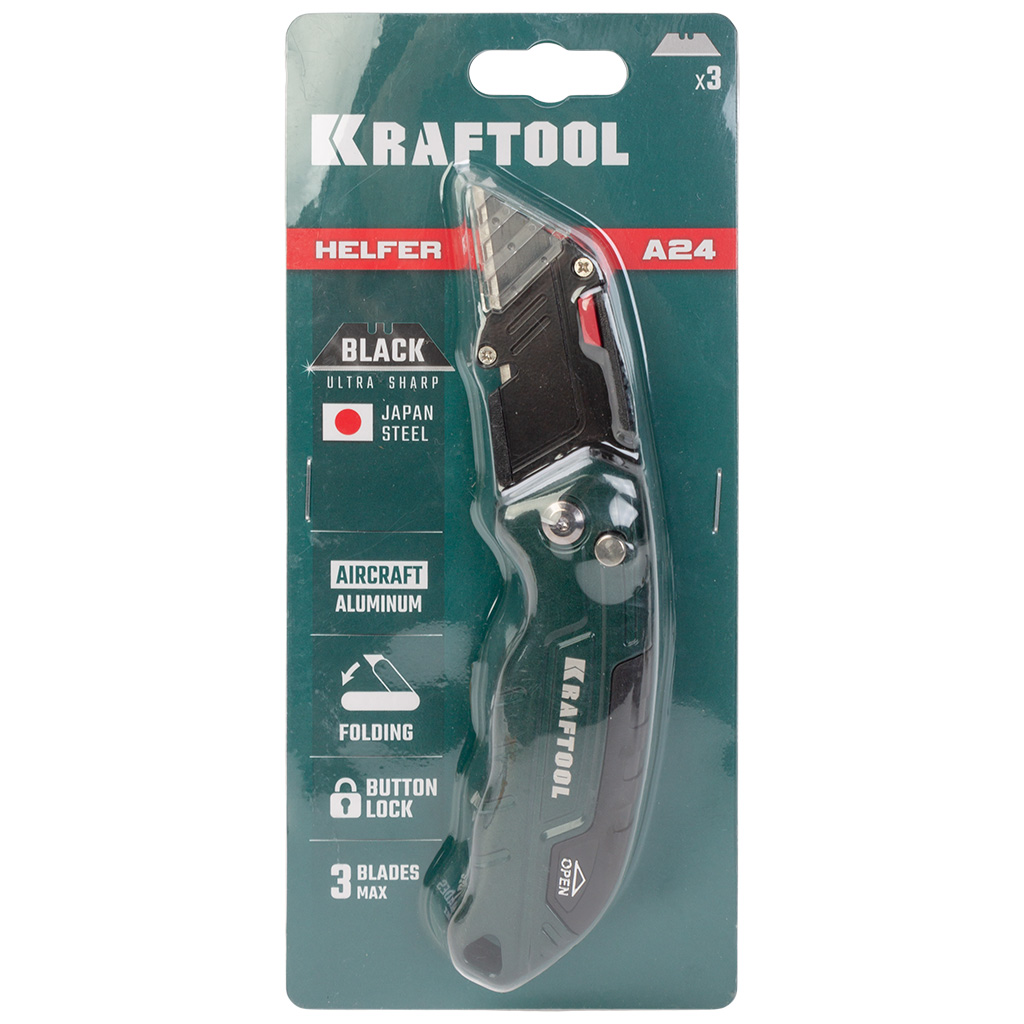 Нож складной Kraftool Helfer, с трапециевидным лезвием