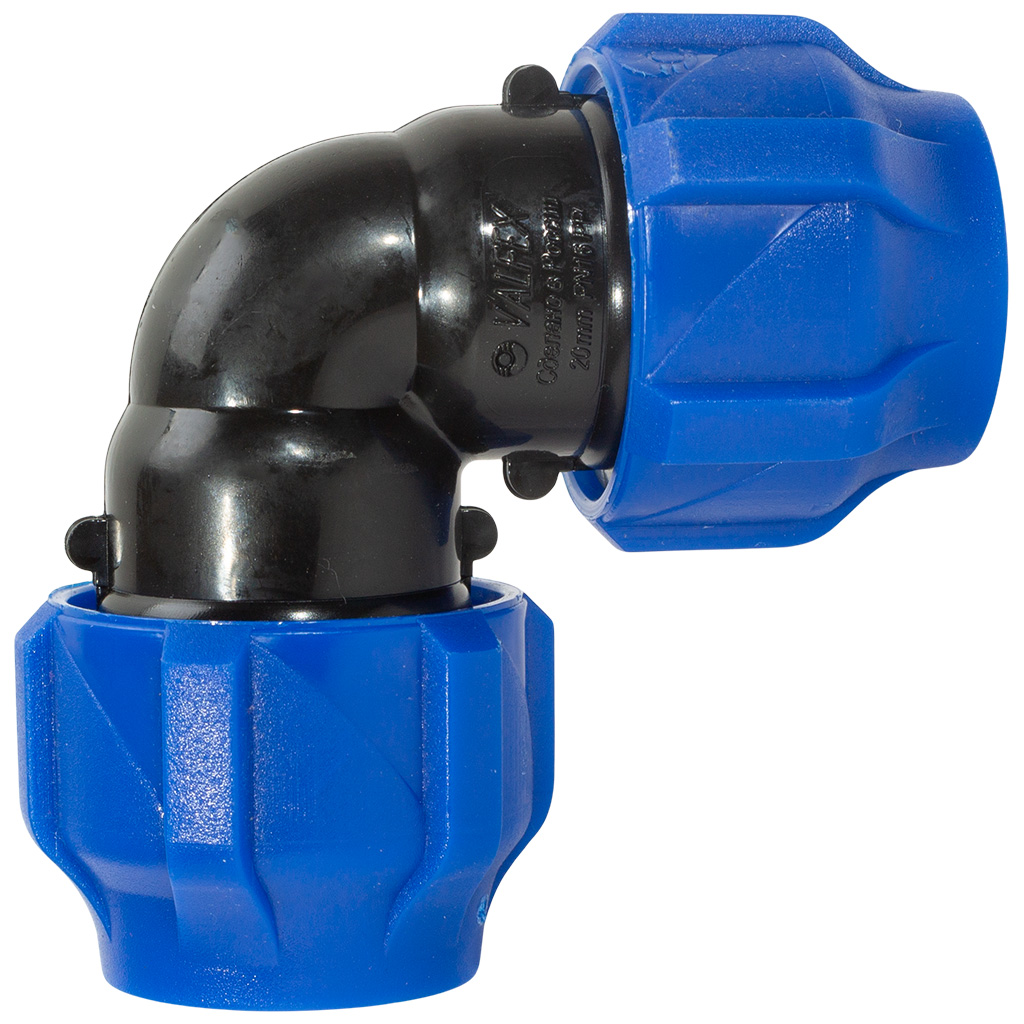 Отвод ПНД соединительный, ДУ20 х ДУ20, компрессионный