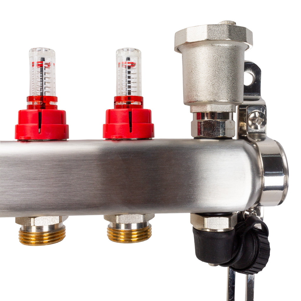 Коллектор с расходомерами без сливных узлов, Tim, 1", 4 выхода