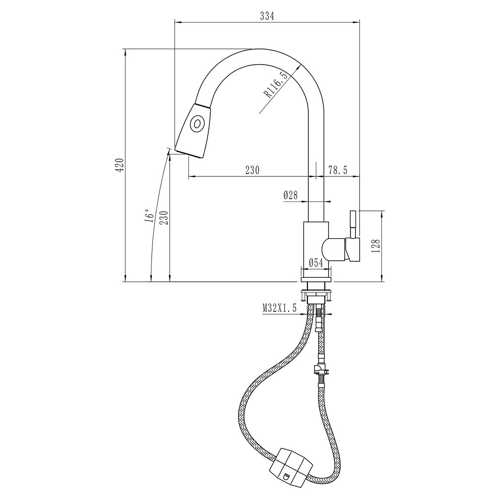 Смеситель Mixline MLSS-0323, для кухни с выдвижным изливом, сатин