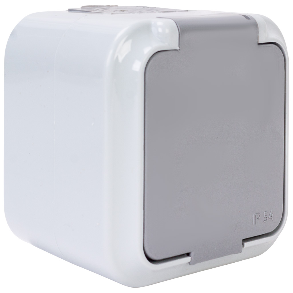 Розетка открытой проводки Bylectrica Пралеска Аква, 1-местная, 16А, с заземлением, с крышкой, IP54, серая